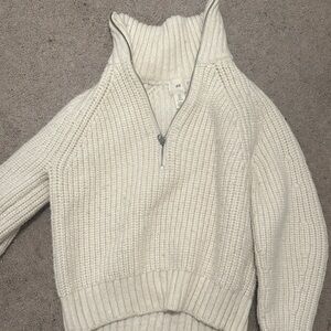 H&M Cream Ribbed Half-Zip Turtleneck Sweater